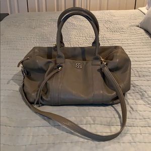 Tory Burch gray bag with gold hardware